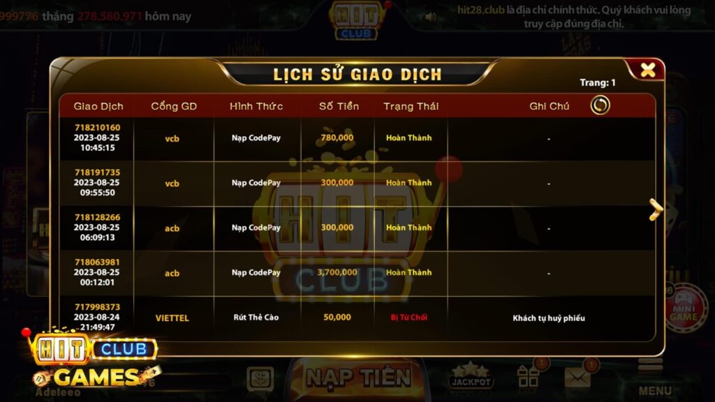 lich su nap tien hitclub