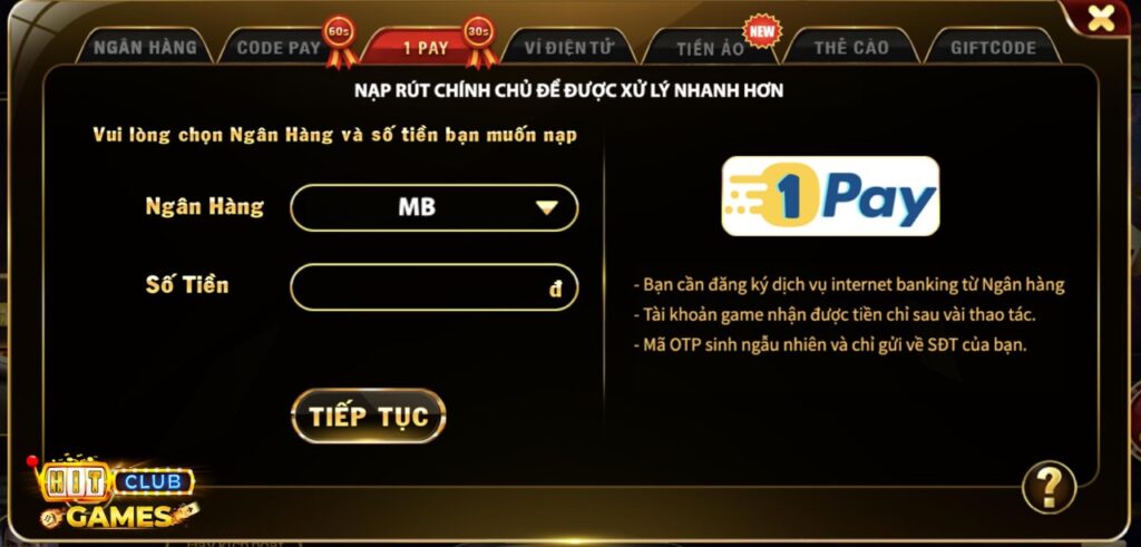 nạp hitclub 1pay