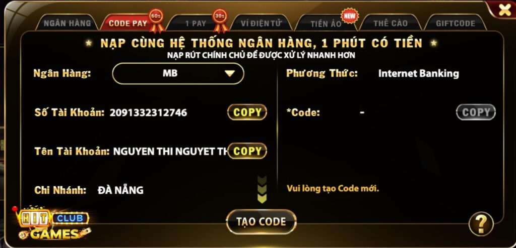 nạp hitclub bằng codepay