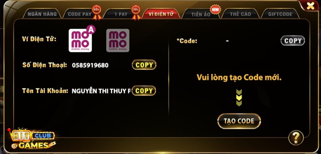 nạp momo hitclub